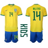 Dres Brazil Eder Militao #14 Domaci za djecu SP 2022 Kratak Rukav (+ kratke hlače)